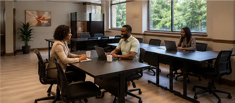 A meeting space ready for collaboration at Midtown Business Center